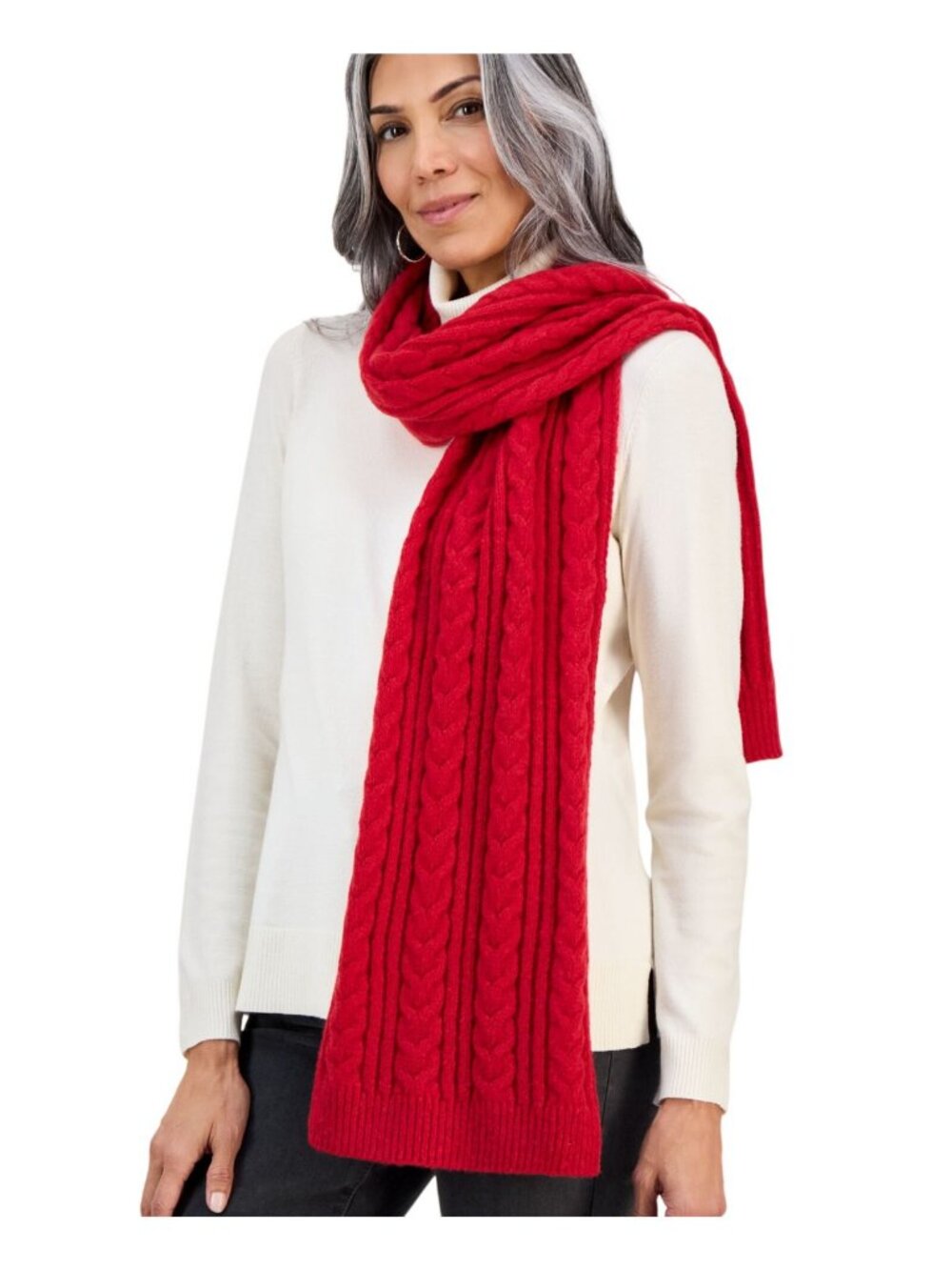 NWT Style & Co. Womens Solid Cable Knit Scarf SC9542505 Red